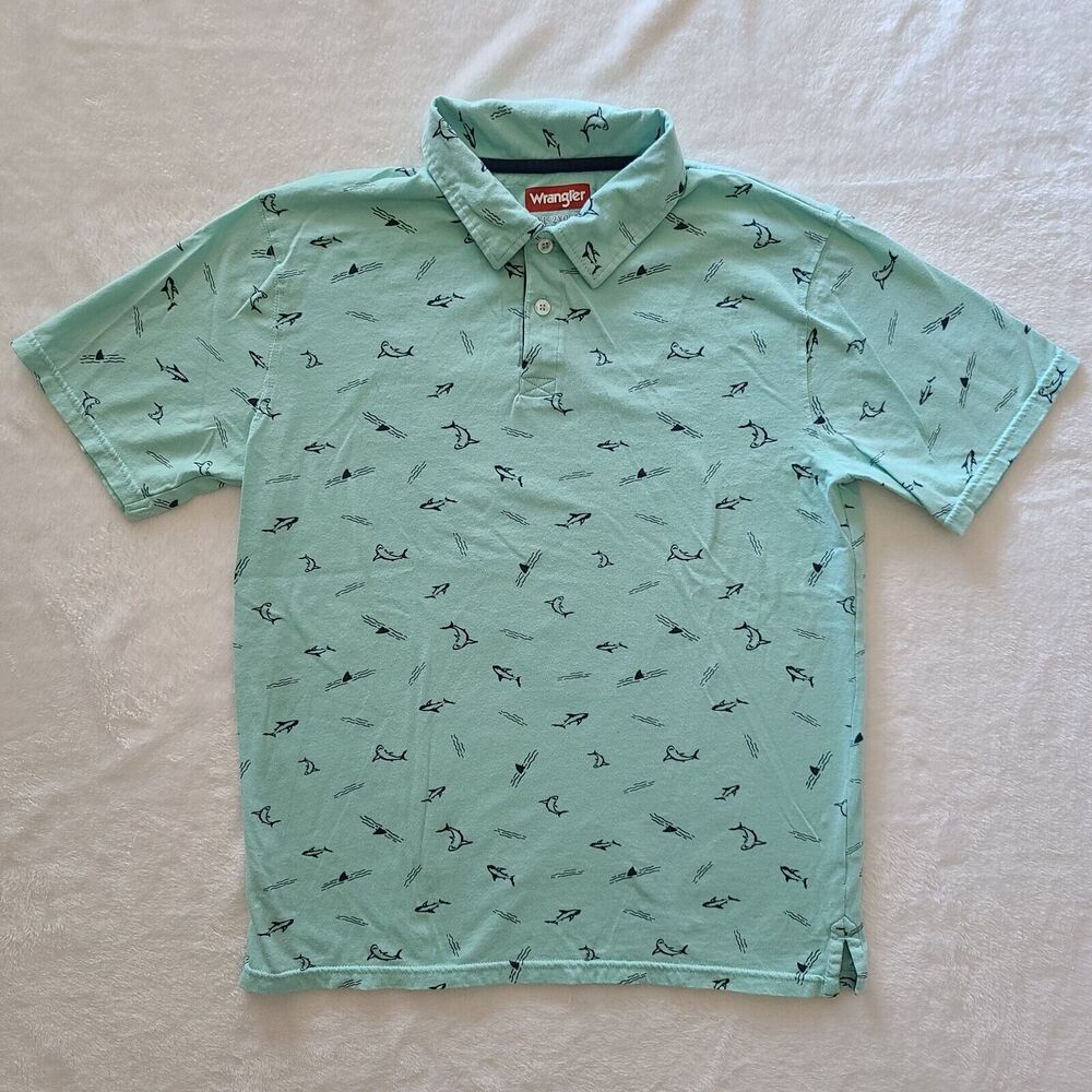 Boys' XXL Size‎ 18 Wrangler Short Sleeve SHARK Polo Shirt Aqua Blue